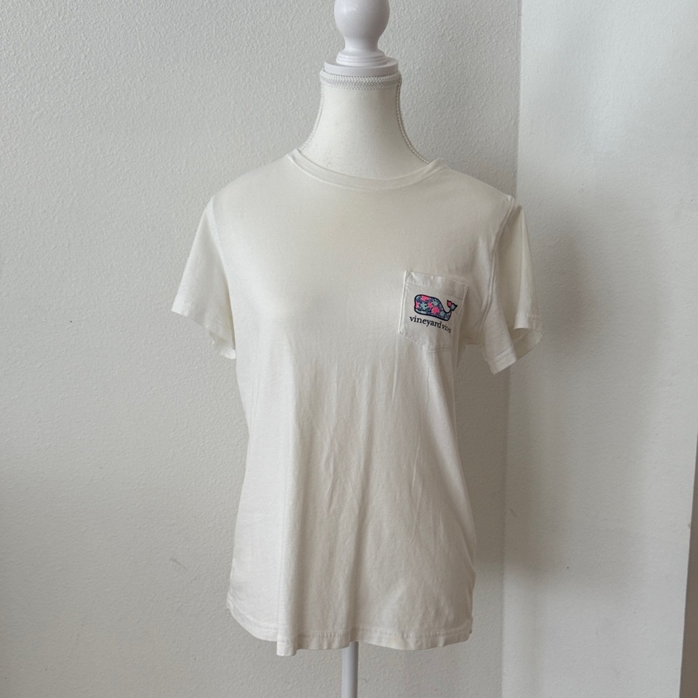 Vineyard Vines White T-Shirt with Floral Whale Logo